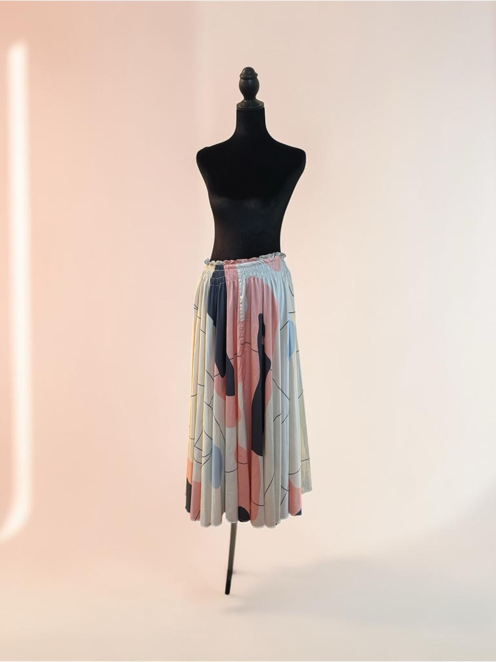 CAARA N Abstract Print Pleated Midi Skirt | Elastic Waist | Size M